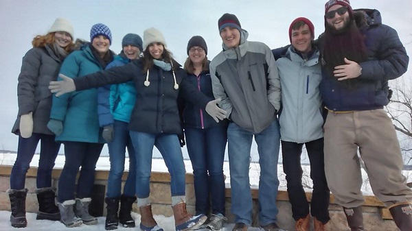 Lab members doing a walk on the frozen Mendota lake